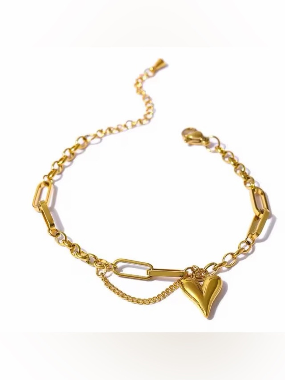 18K Gold Plated Heart Charm Link Bracelet